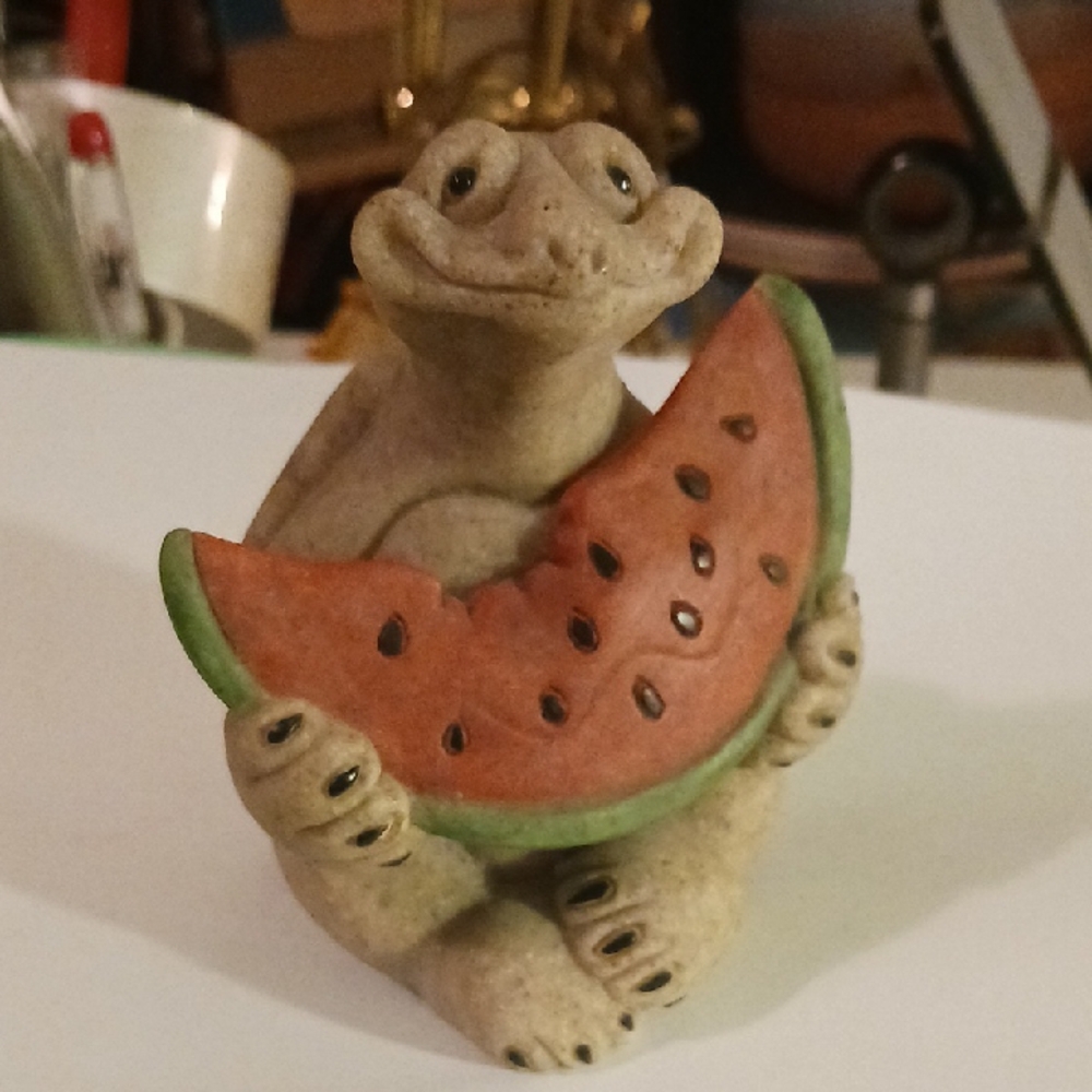 Cute Frog Figurine with Watermelon In The Larger Category Of Figurines